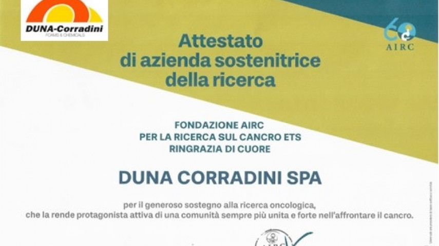 13.10.2025 - AIRC RICONOSCE DUNA “AZIENDA SOSTENITRICE DELLA RICERCA”