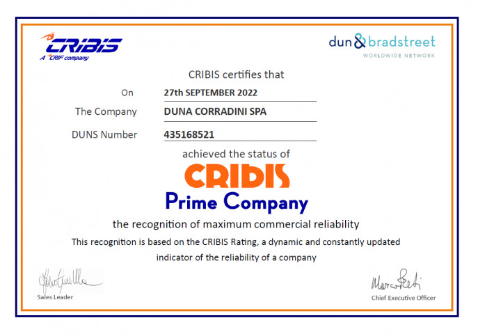 CRIBIS ACKWNOLEDGES DUNA RELIABILITY