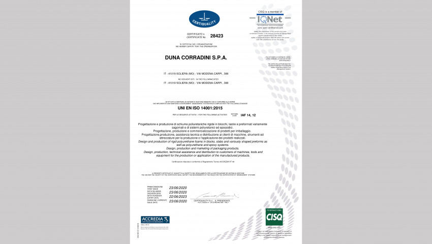 DUNA CERTIFICATA ISO 14001