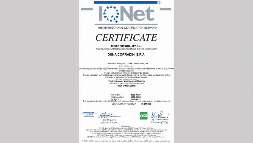 DUNA CERTIFICATA ISO 14001